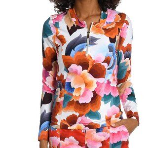 New La Blanca  Swim Zip Long Sleeve Floral Top P2773